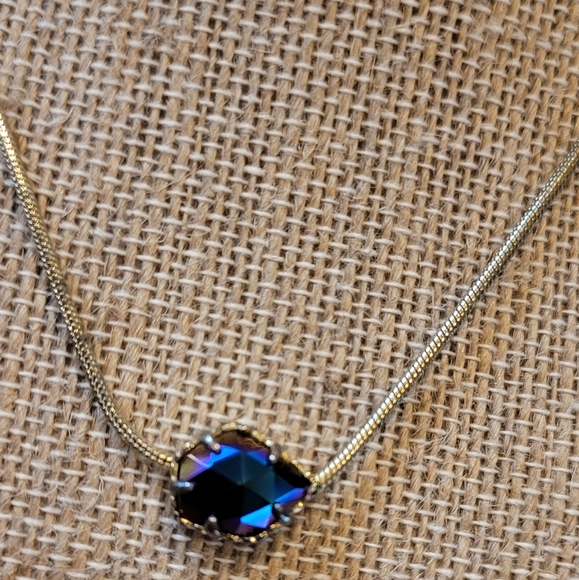 * READ * Rare Kendra Scott Cobalt Iridescent Necklace 14K Gold Plated over Brass - Picture 2 of 16